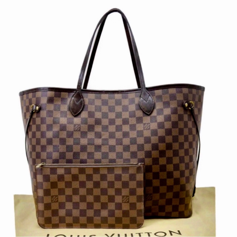 Vintage LOUIS VUITTON Damier Ebene Neverfull & Pouch LV Dust Bag Organizer COA